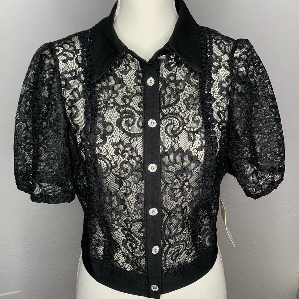 🖤 Lace Rhinestone Button Top 🖤